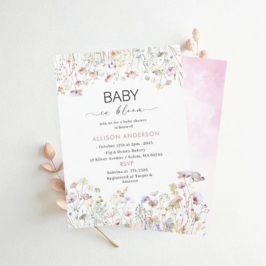 Watercolor Wildflower  Baby in Bloom Baby shower 招待状