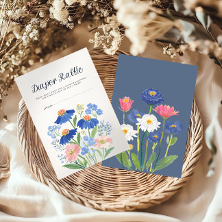Watercolor Wildflower Baby Shower Diaper Raffle エンクロージャーカード