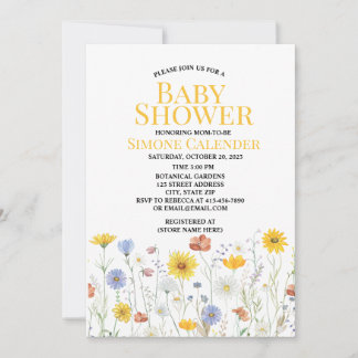 watercolor wildflower baby shower invitation 招待状