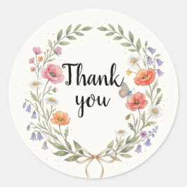 Watercolor Wildflower Baby Shower Thank You Sticke ラウンドシール