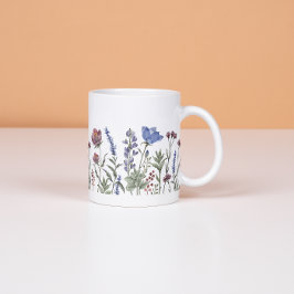 Watercolor Wildflower Border Floral Mug コーヒーマグカップ