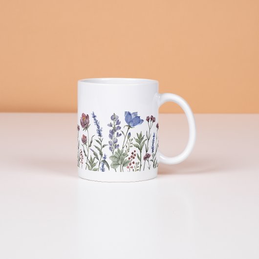 Watercolor Wildflower Border Floral Mug コーヒーマグカップ