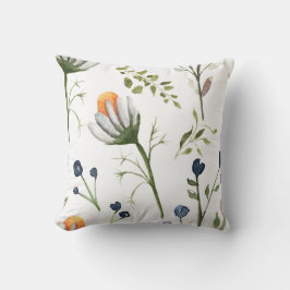 Watercolor Wildflower Botanical Throw Pillow クッション