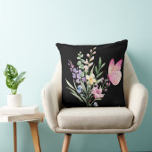 Watercolor Wildflower Bouquet with Pink Butterfly クッション (椅子)