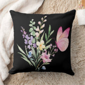 Watercolor Wildflower Bouquet with Pink Butterfly クッション (ブランケット)