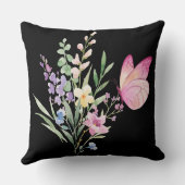 Watercolor Wildflower Bouquet with Pink Butterfly クッション (裏面)