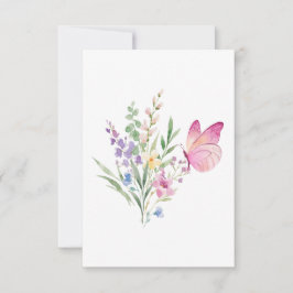 Watercolor Wildflower Bouquet with Pink Butterfly サンキューカード
