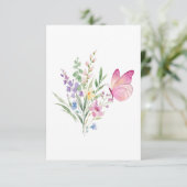 Watercolor Wildflower Bouquet with Pink Butterfly サンキューカード (スタンド正面)