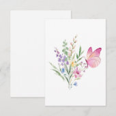 Watercolor Wildflower Bouquet with Pink Butterfly サンキューカード (正面/裏面)