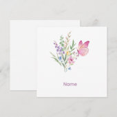 Watercolor Wildflower Bouquet with Pink Butterfly サンキューカード (正面/裏面)