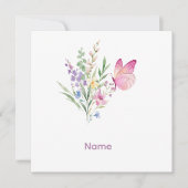Watercolor Wildflower Bouquet with Pink Butterfly サンキューカード (正面)