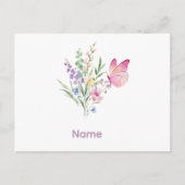 Watercolor Wildflower Bouquet with Pink Butterfly ポストカード (正面)