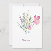 Watercolor Wildflower Bouquet with Pink Butterfly 招待状 (正面)
