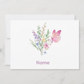 Watercolor Wildflower Bouquet with Pink Butterfly 招待状 (正面)
