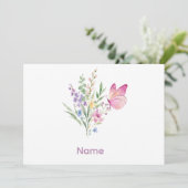 Watercolor Wildflower Bouquet with Pink Butterfly 招待状 (スタンド正面)