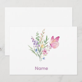 Watercolor Wildflower Bouquet with Pink Butterfly 招待状