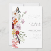 Watercolor Wildflower Butterfly Modern Wedding 招待状 (正面)