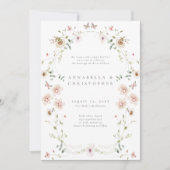 Watercolor Wildflower Butterfly Modern Wedding 招待状 (正面)