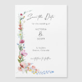Watercolor Wildflower Calligraphy Save the Date マグネット招待状 (正面)