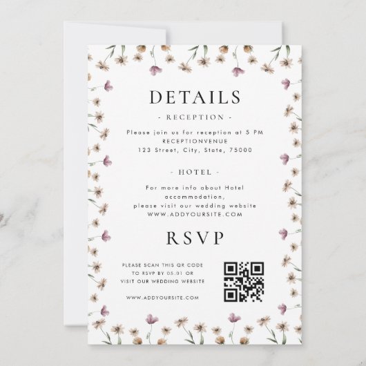 Watercolor Wildflower Classic Calligraphy Wedding 招待状 (裏面)