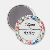 Watercolor Wildflower Dishwasher Clean Dirty マグネット (正面/裏面)