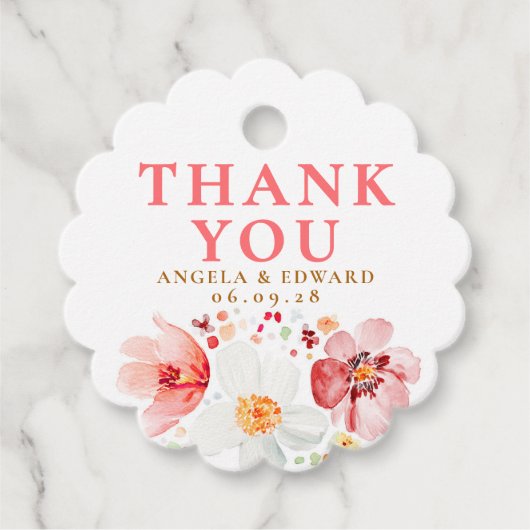 Watercolor Wildflower Elegant Boho Thank You フェイバータグ (正面)