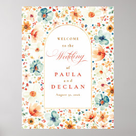 Watercolor Wildflower Fall Wedding Welcome Sign ポスター