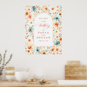 Watercolor Wildflower Fall Wedding Welcome Sign ポスター (キッチン)