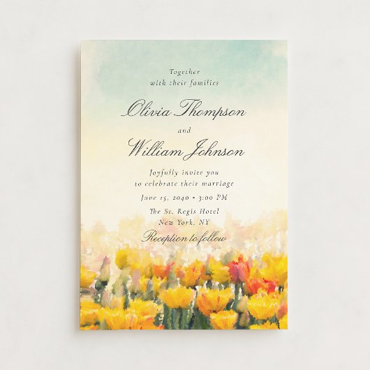 Watercolor Wildflower Field Wedding Invitation 招待状
