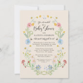 Watercolor Wildflower Floral Bees Baby Girl Shower 招待状 (正面)