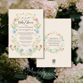 Watercolor Wildflower Floral Bees Baby Girl Shower 招待状