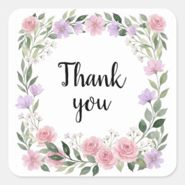 Watercolor Wildflower Floral Thank You Sticker スクエアシール
