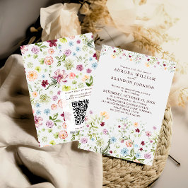 Watercolor Wildflower Garden QR Code RSVP Wedding  招待状