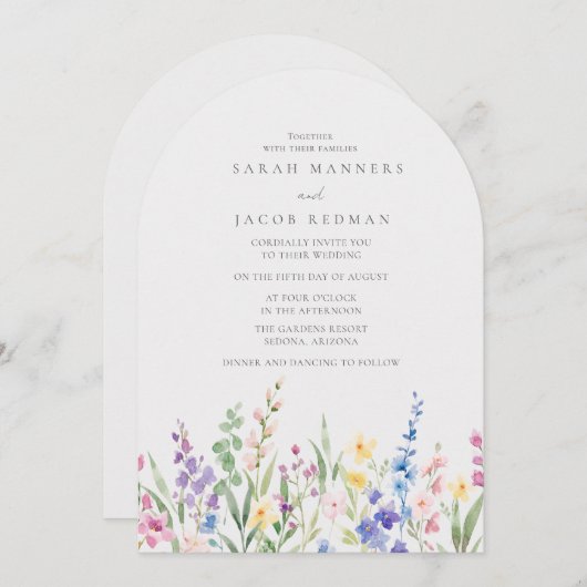 Watercolor Wildflower Garden Wedding  招待状 (正面/裏面)