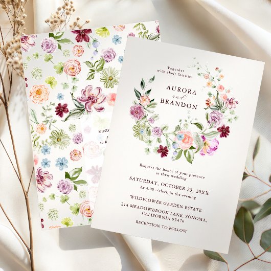Watercolor Wildflower Garden Wedding  招待状