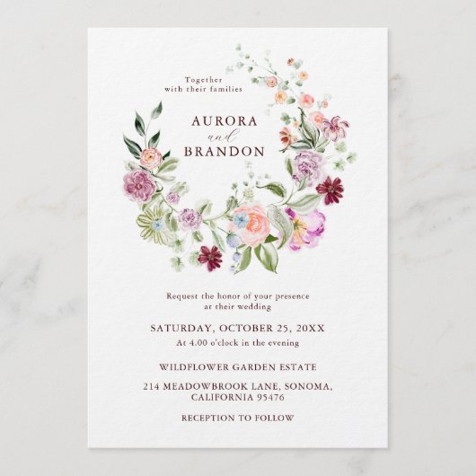 Watercolor Wildflower Garden Wedding  招待状 (正面)