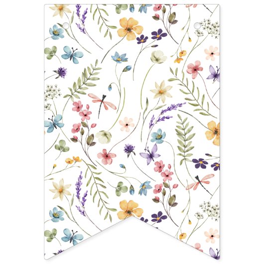 Watercolor Wildflower Girl 1st Birthday バンティングフラッグ (第7の旗)