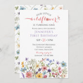 Watercolor Wildflower Girl 1st Birthday Invitation 招待状 (正面/裏面)