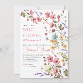 Watercolor Wildflower Girl 1st Birthday Invitation 招待状