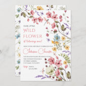 Watercolor Wildflower Girl 1st Birthday Invitation 招待状 (正面/裏面)