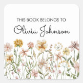 Watercolor Wildflower Meadow Bookplate スクエアシール (正面)