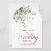 Watercolor Wildflower Meadow Rose Gold Wedding 招待状 (正面)