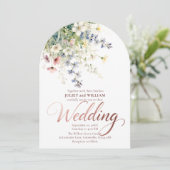 Watercolor Wildflower Meadow Rose Gold Wedding 招待状 (スタンド正面)