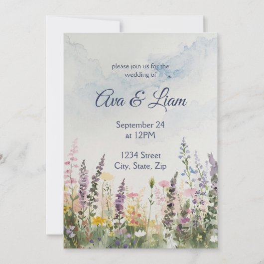 Watercolor Wildflower Meadow | Rustic Boho Wedding 招待状 (正面)