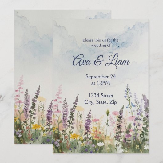 Watercolor Wildflower Meadow | Rustic Boho Wedding 招待状 (正面/裏面)