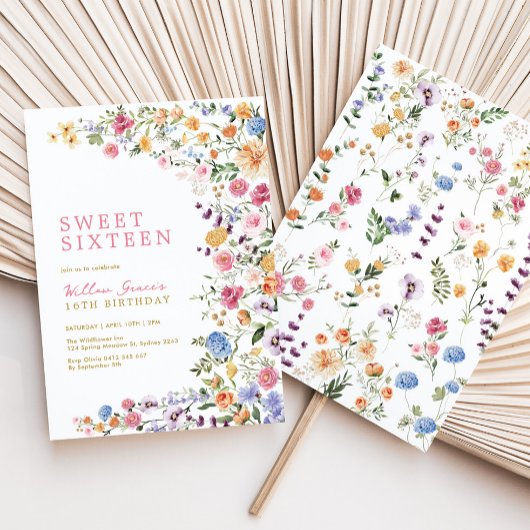 Watercolor Wildflower Meadow Sweet 16 招待状