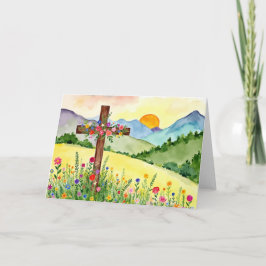 Watercolor Wildflower Mountain Cross 2 Easter シーズンカード