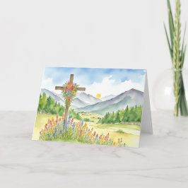 Watercolor Wildflower Mountain Cross 4 Easter シーズンカード