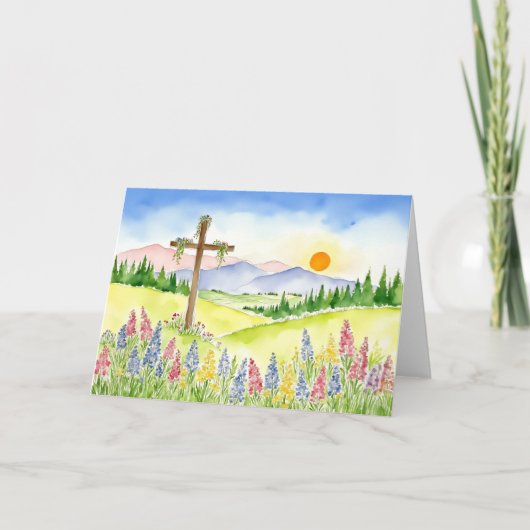 Watercolor Wildflower Mountain Cross 5 Easter シーズンカード (正面)