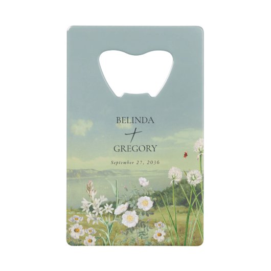 Watercolor Wildflower Mountain Landscape Wedding クレジットカード栓抜き (正面)